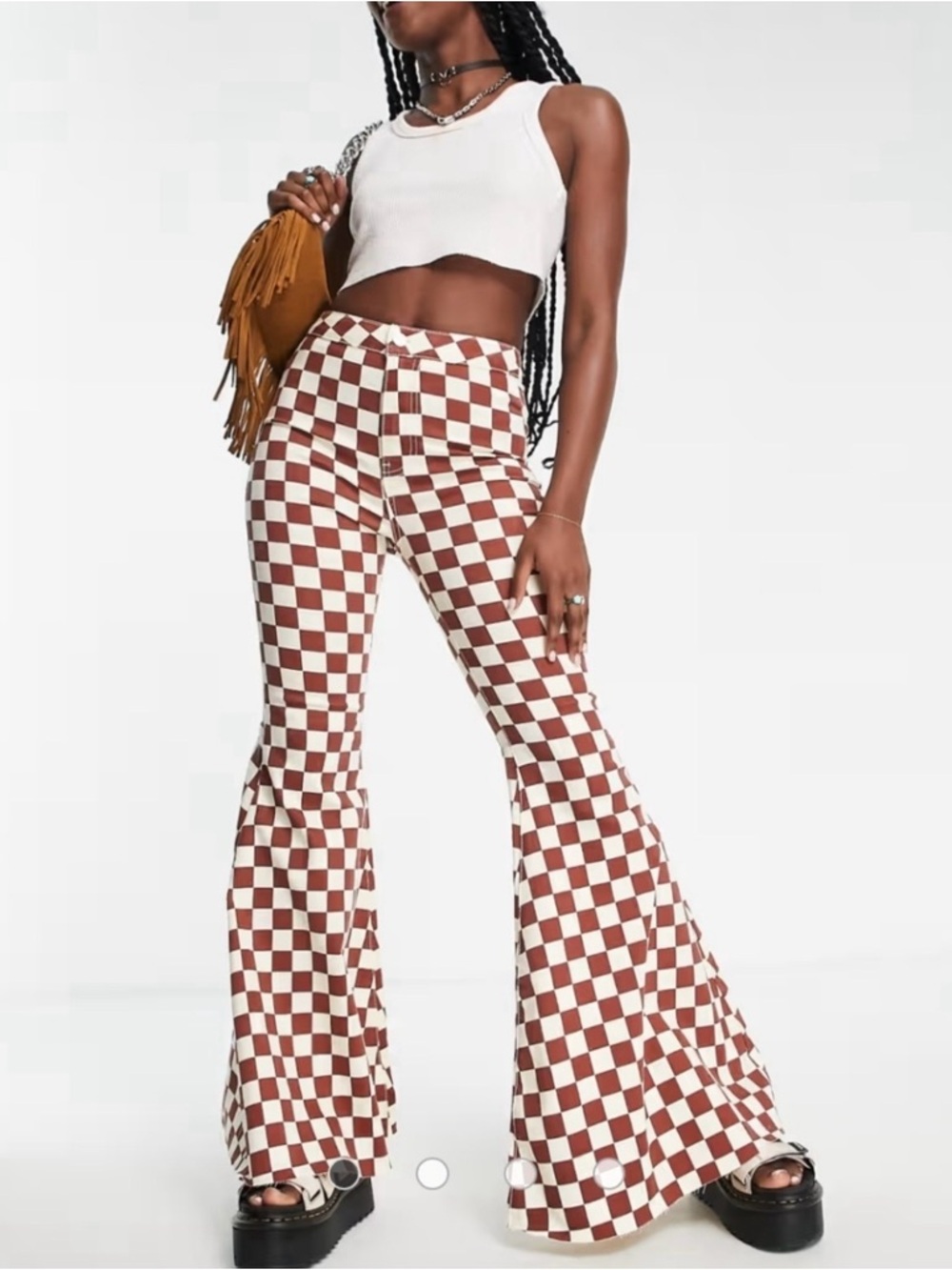Free People Checkerboard Flare Pants - Brown & White